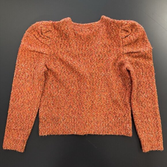 Karl Lagerfeld Paris Confetti Puff Shoulder Wool Button Cardigan V-Neck Sweater - Picture 8 of 10